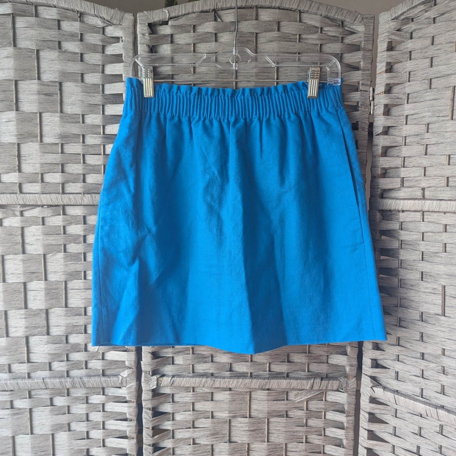 J.Crew Mini Skirt Blue Linen Blend Elastic Waist Sz 4 Preppy Coastal Colorful